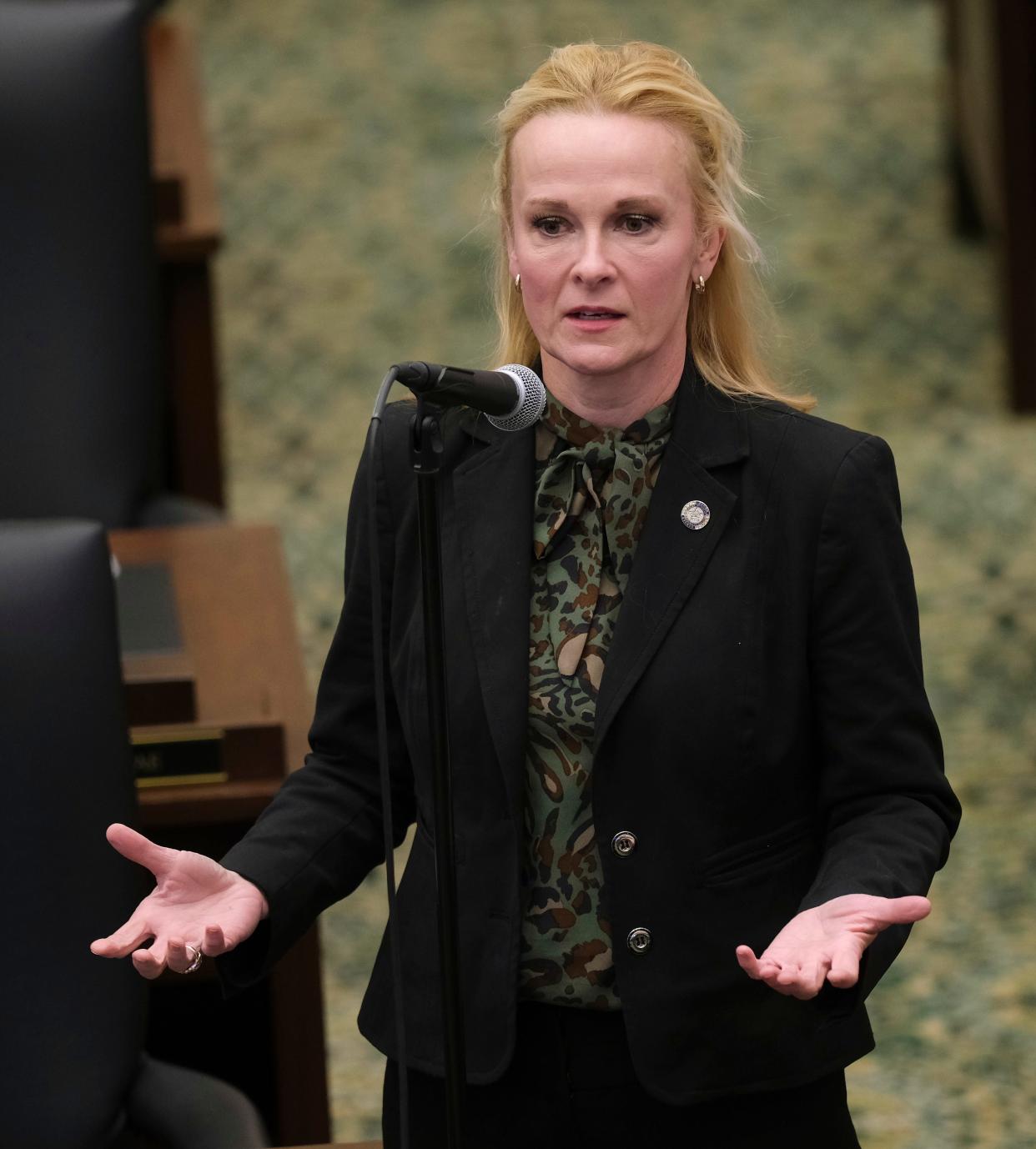 Rep. Toni Hasenbeck, R-Elgin, pictured here on Jan. 24, has authored a bill that could help incarcerated women who committed crimes while defending themselves from domestic violence.