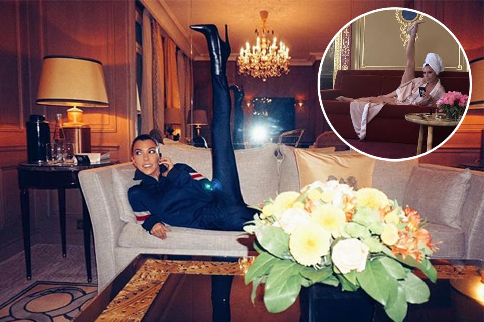 Kourtney Kardashian took a page from Victoria Beckham’s leg-up playbook. (Photo: Instagram/Kourtney Kardashian; Instagram/Victoria Beckham)