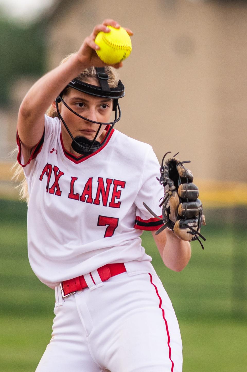 Fox Lane's Sydney Hurwitz pitches during the Section 1 softball game at John Jay High School in Hopewell Junction, NY on Thursday, May 19, 2022. John Jay defeated Fox Lane. KELLY MARSH/FOR THE POUGHKEEPSIE JOURNAL 