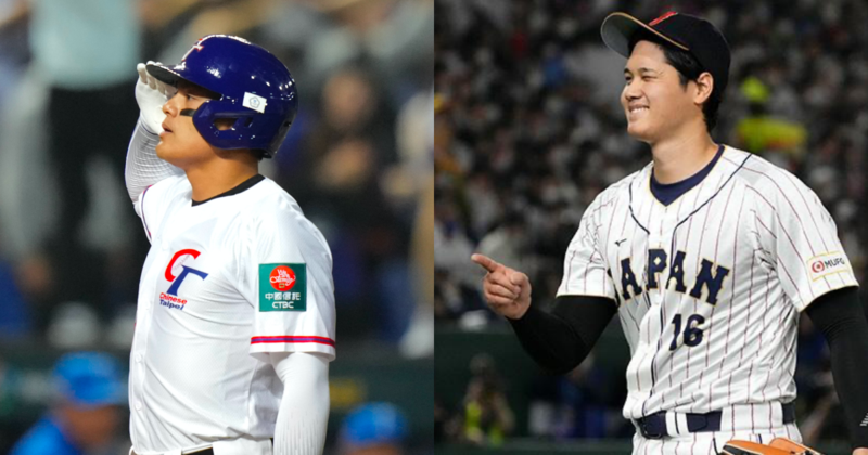 張育成（左）IG追蹤數在經典賽期間狂飆，目前是台灣球員第一名；大谷翔平（右）則是突破300萬成為大聯盟第一人。（悍創提供、翻攝自推特@samuraijapan_pr）