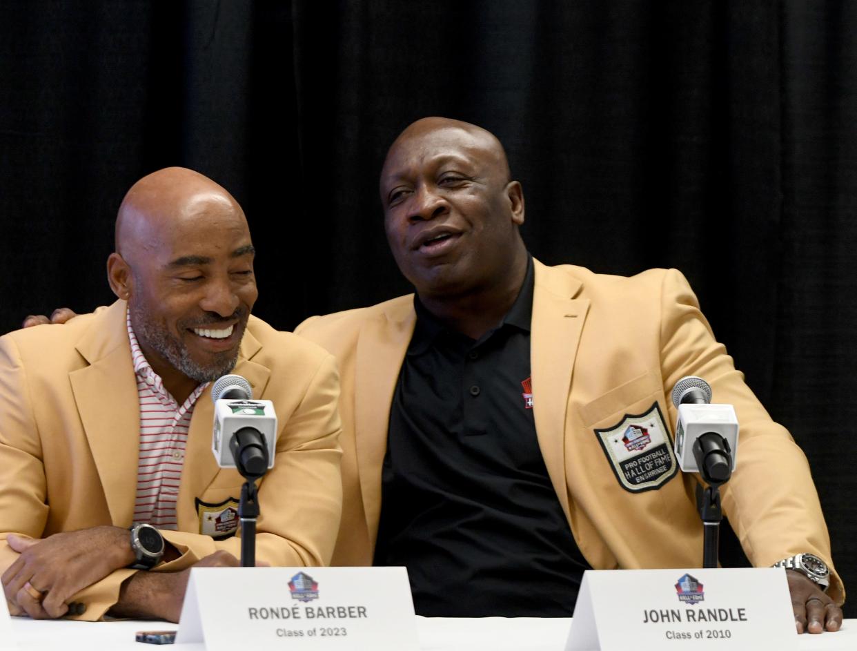 Pro Football Hall of Famer John Randle during a recent press event at the Pro Football Hall of Fame with fellow Hall of Famer Ronde Barber on Tuesday, January 23, 2024.