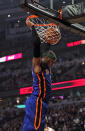 Carmelo Anthony dunks against the Chicago Bulls at the United Center on April 10, 2012 in Chicago. (Photo by Jonathan Daniel/Getty Images)