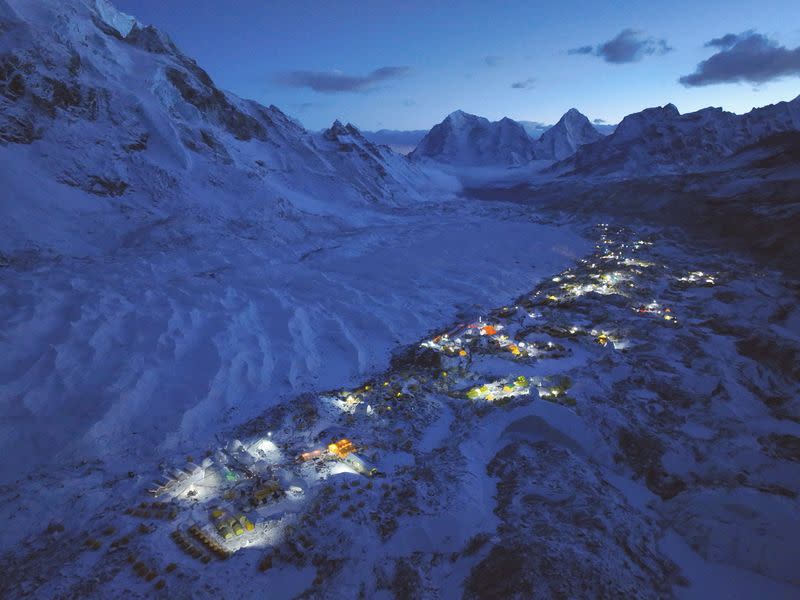 FILE PHOTO: A general view of the Everest base camp taken from a drone, in Nepal