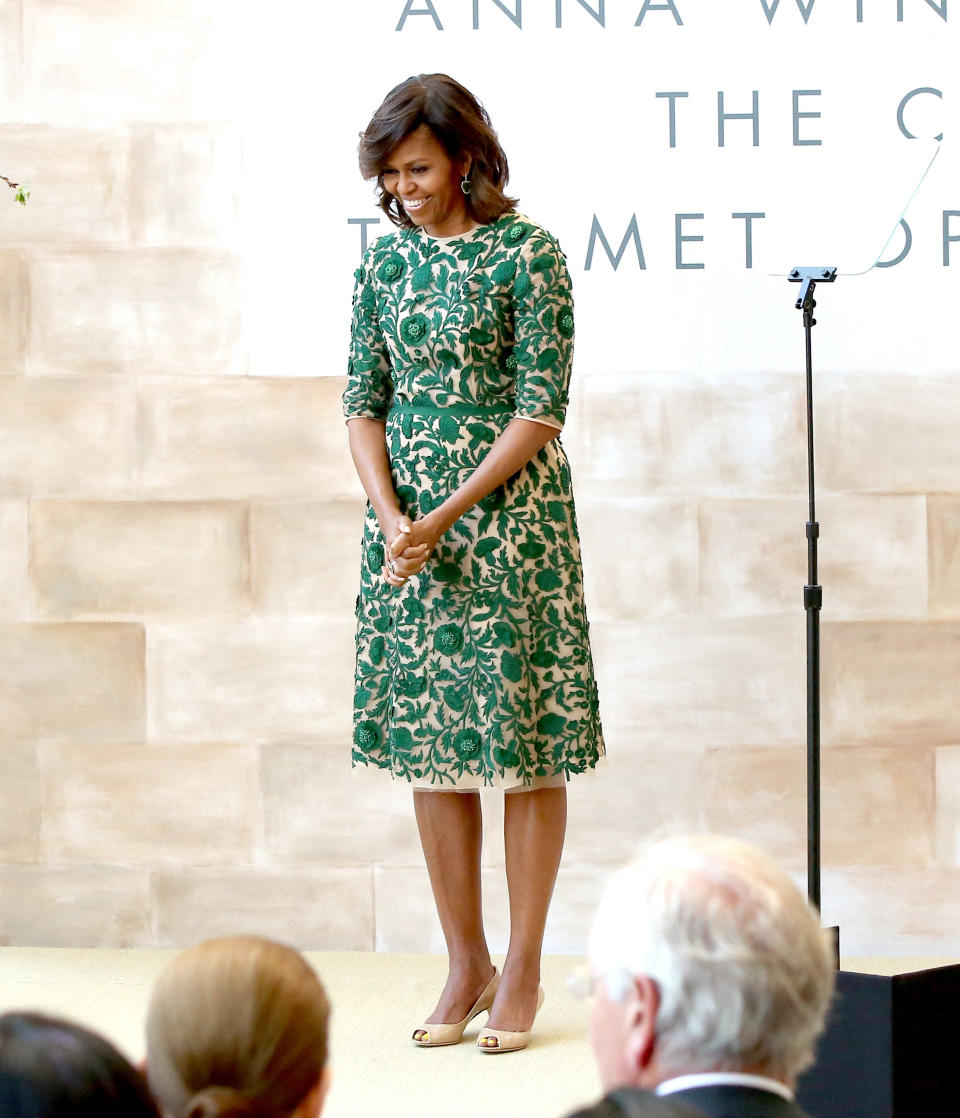This beautifully embroidered dress by Naeem Khan was a perfect choice for the Anna Wintour Costume Center grand opening at the Metropolitan Museum of Art on May 5, 2014.