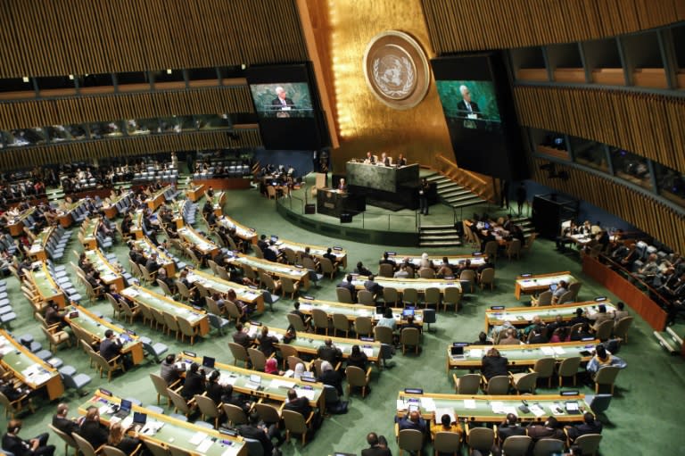 Palestinian Authority president Mahmoud Abbas addresses the 70th Session of the United Nations General Assembly at the UN in New York on September 30, 2015