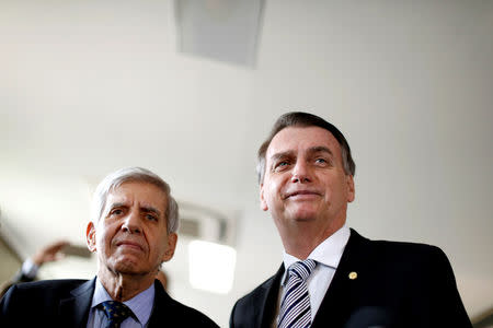 FILE PHOTO: Brazil's President-elect Jair Bolsonaro (R) and his choice for Defense Minister, former General Augusto Heleno, stand together, in Brasilia, Brazil November 7, 2018. REUTERS/Adriano Machado/File Photo