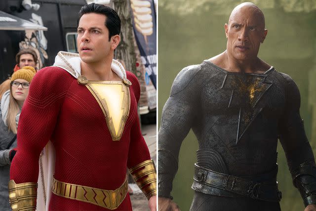 Warner Bros/DC Comics/Kobal/Shutterstock, Warner Bros/Moviestore/Shutterstock Zachary Levi as Shazam; Dwayne "The Rock" Johnson as Black Adam