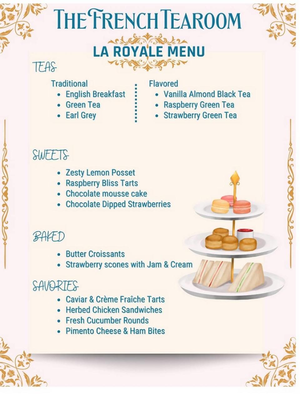 One of the menus at The French Tearoom, which serves traditional afternoon tea