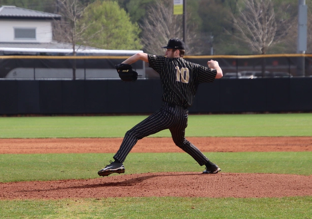 Stow senior Daniel Jambor pitches in a game against Jemison (Alabama) on March 27, 2023 in the Oxford High School Invitational at Choccolocco Park in Oxford, Alabama.