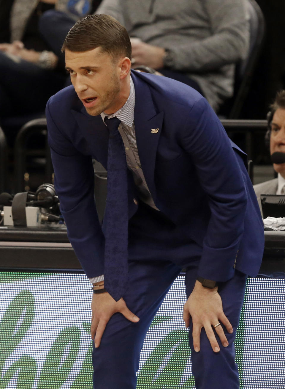 Minnesota Timberwolves interim head coach Ryan Saunders watches the first half of an NBA basketball game against the New Orleans Pelicans, Saturday, Jan. 12, 2019, in Minneapolis. (AP Photo/Jim Mone)