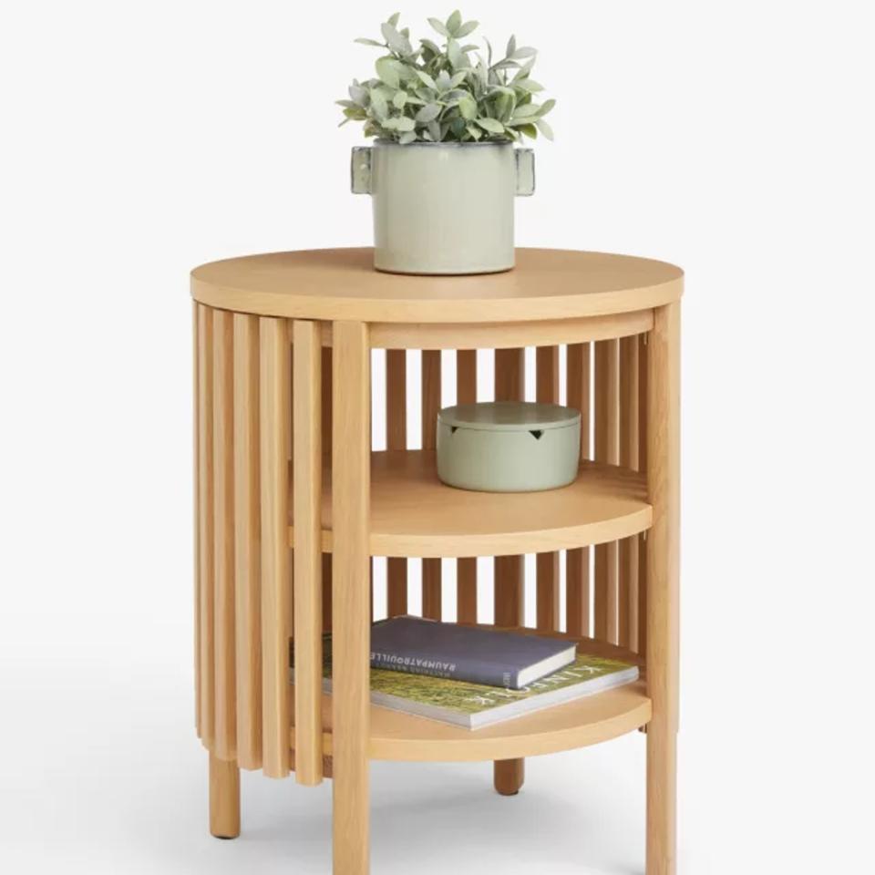 John Lewis Slatted Side Table in Natural on a white background