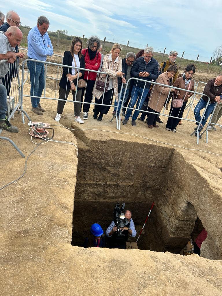 Archeologists and local officials attend the opening of a 2,600-year-old tomb full of ancient treasures at the Vulci archeological site in central Italy on Oct. 27, 2023. / Credit: Municipality of Montalto di Castro / Facebook