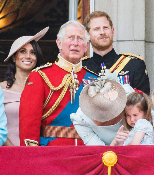 <div class="inline-image__caption"><p>Meghan, Duchess of Sussex, Prince Charles, Prince of Wales, Prince Harry, Duke of Sussex, Catherine, Duchess of Cambridge, Princess Charlotte of Cambridge on the balcony of Buckingham Palace during Trooping The Colour 2018 on June 9, 2018 in London, England.</p></div> <div class="inline-image__credit">Samir Hussein/Samir Hussein/WireImage</div>