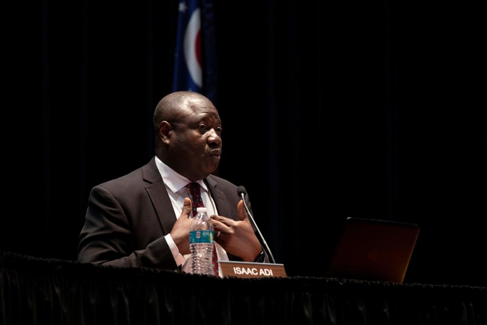 Isaac Adi, vice president of the Lakota Local Schools Board of Education, speaks during a school board meeting at Lakota East Freshman School, on Monday, June 5, 2023.