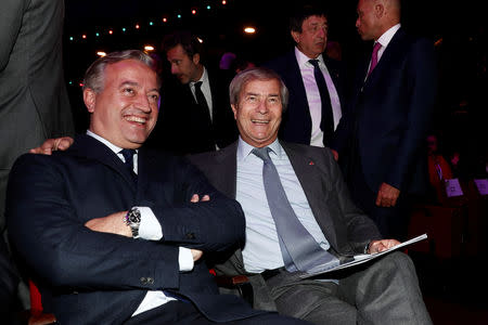 Vincent Bollore (R), Member of the Supervisory board of media group Vivendi, attends the company's shareholders meeting in Paris, France, April 15, 2019. REUTERS/Benoit Tessier