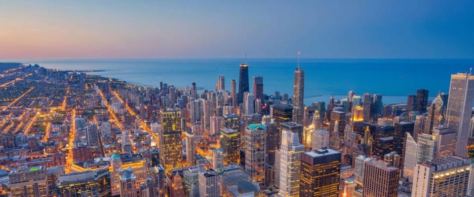 View of Chicago downtown at twilight