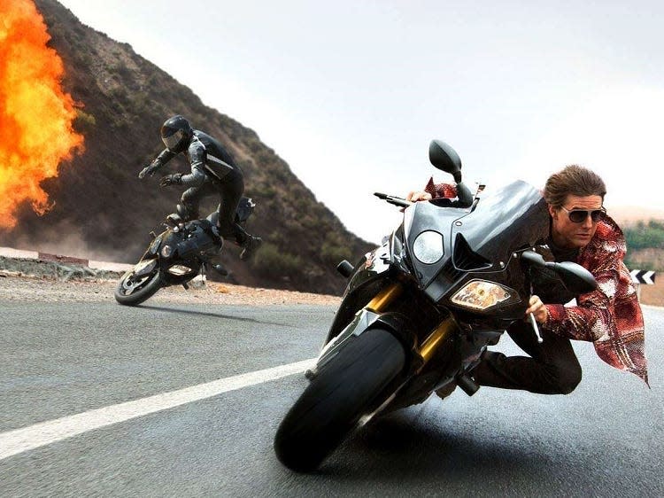 Tom Cruise riding a motorbike in "Mission: Impossible - Rogue Nation."