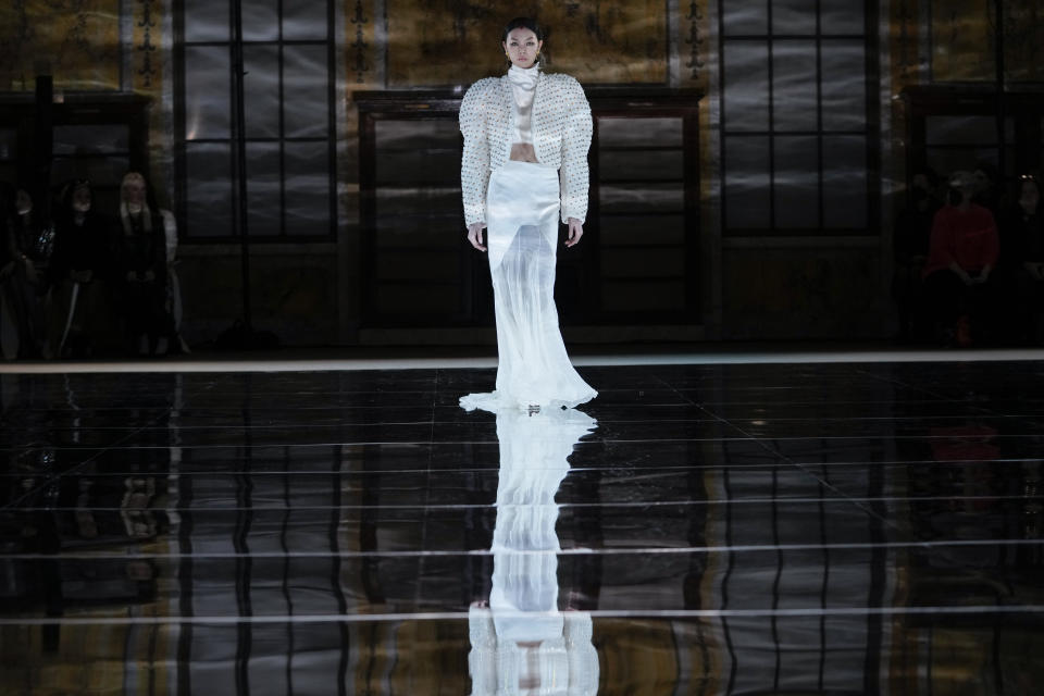 The Prabal Gurung collection is modeled during Fashion Week, Friday, Feb. 10, 2023, in New York. (AP Photo/Mary Altaffer)