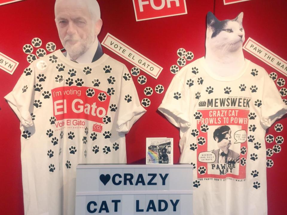 <p>For those uninformed (and clearly not <em>true</em> Corbyn fans) the Labour leader’s cat is called El Gato. If you want to make sure you’re supporting the full Corbyn family, make sure you pick up one of these heavily paw-printed t-shirts at the conference. (Sky News) </p>