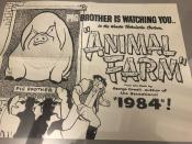 In this Oct. 21, 2019, photo, a poster promoting a cartoon version George Orwell's novel "Animal Farm" is shown at an exhibit in Albuquerque, N.M. celebrating the author's legacy. The exhibit at the University of New Mexico is tackling the themes of the novelist's work from "1984" to "Animal Farm." "George Orwell: His Enduring Legacy," which runs to April 2020, features posters and material related to work challenging totalitarianism. (AP Photo/ Russell Contreras)