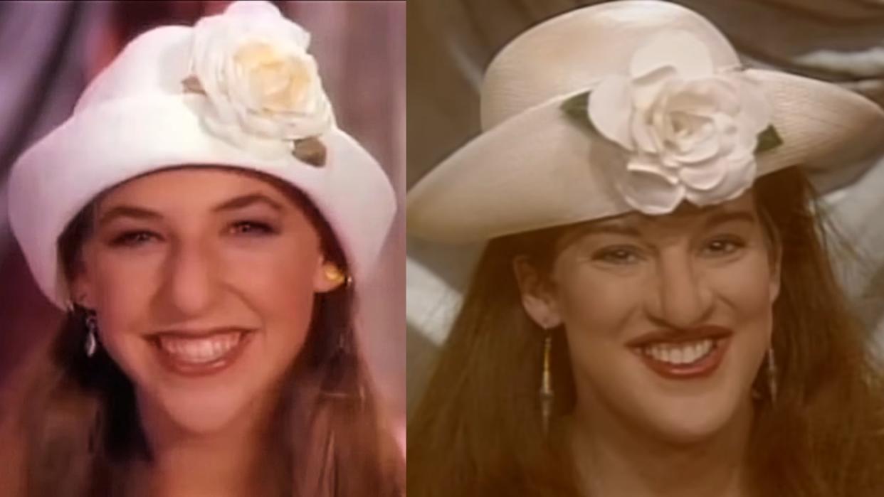  Blossom (Mayim Bialik) in Blossom Season 3 opening and Blossom (Melanie Hutsell) in SNL sketch. 