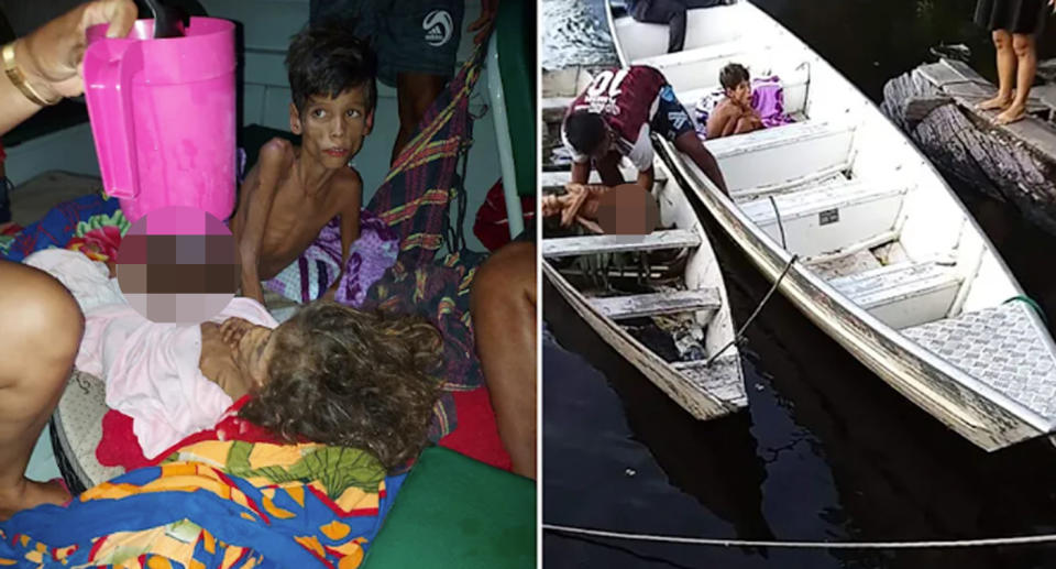 Brothers Gleson Carvalho Ribeiro, eight, and Glaco Carvalho Ribeiro, six, were found alive after going missing 27 days earlier in the Amazon rainforest. Source: CEN/Australscope