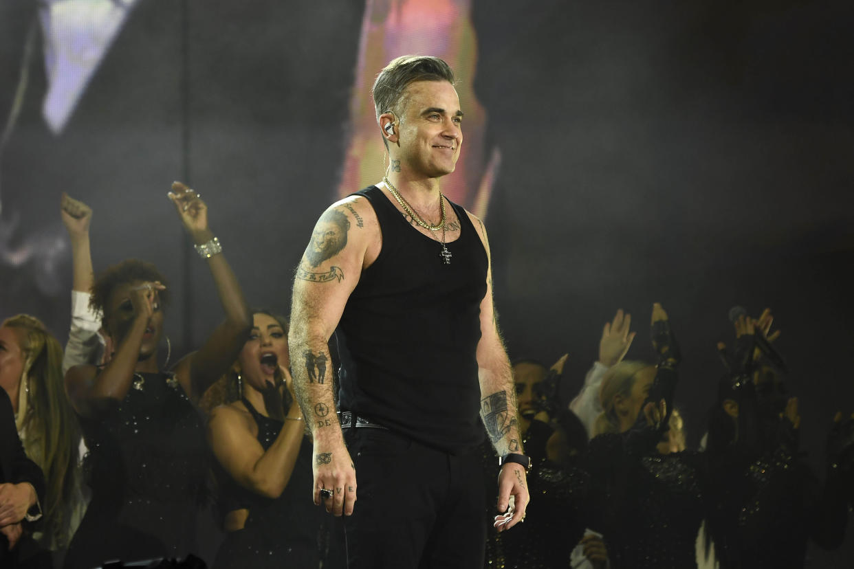 Photo by: KGC-138/STAR MAX/IPx 2019 7/14/19 Robbie Williams performs at British Summer Time 2019, Hyde Park in London.