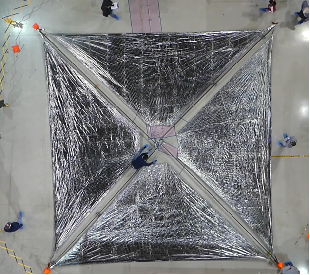 Engineers at NASA’s Langley Research Center test deployment of the Advanced Composite Solar Sail System’s solar sail. - Photo: NASA