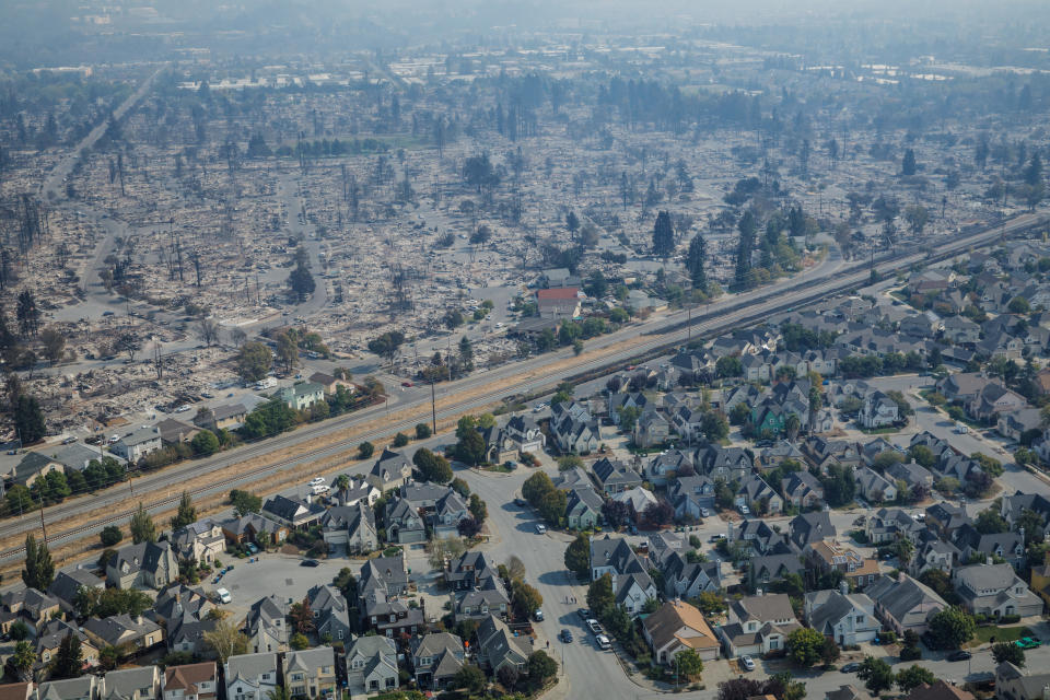 Surrounding neighborhoods appear untouched by fire outside the Coffey Park neighborhood.