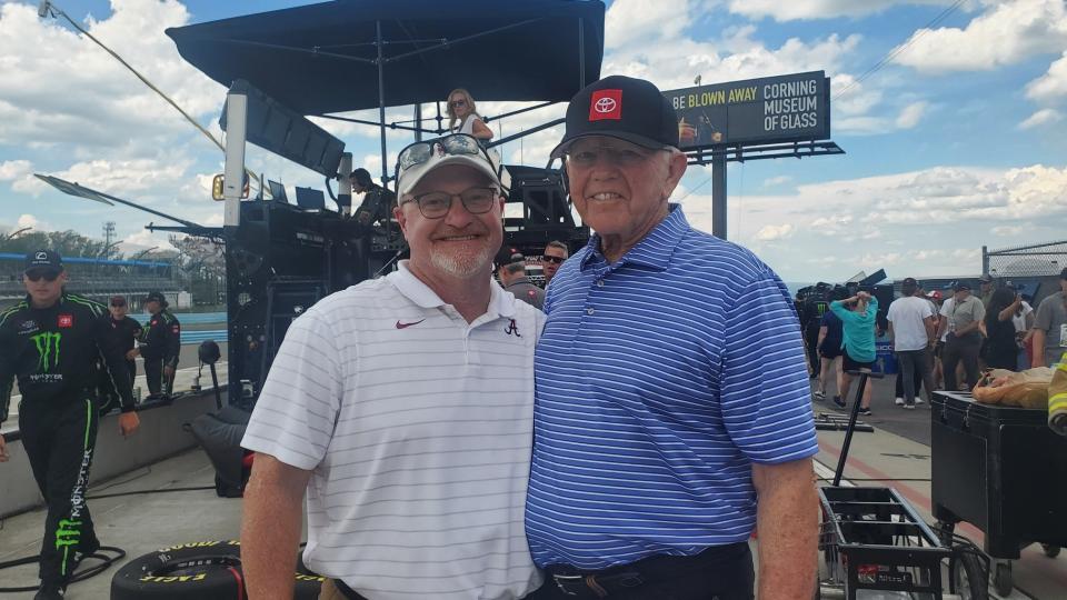 University of Alabama Life Coach and Horseheads High graduate Gary Cramer, left, with NFL Hall of Fame coach and NASCAR team owner Joe Gibbs at Watkins Glen International in August of 2022.