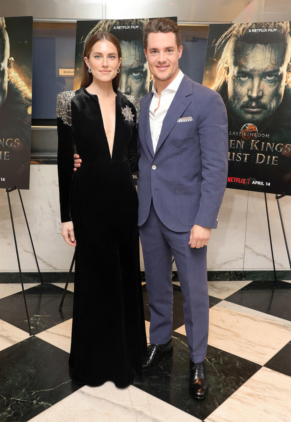 Allison Williams and Alexander Dreymon attend Netflix's "The Last Kingdom: Seven Kings Must Die" New York screening at Paris Theater on April 04, 2023 in New York City.