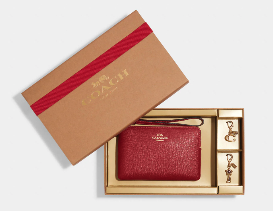 Boxed Corner Zip Wristlet. Image via Coach Outlet.