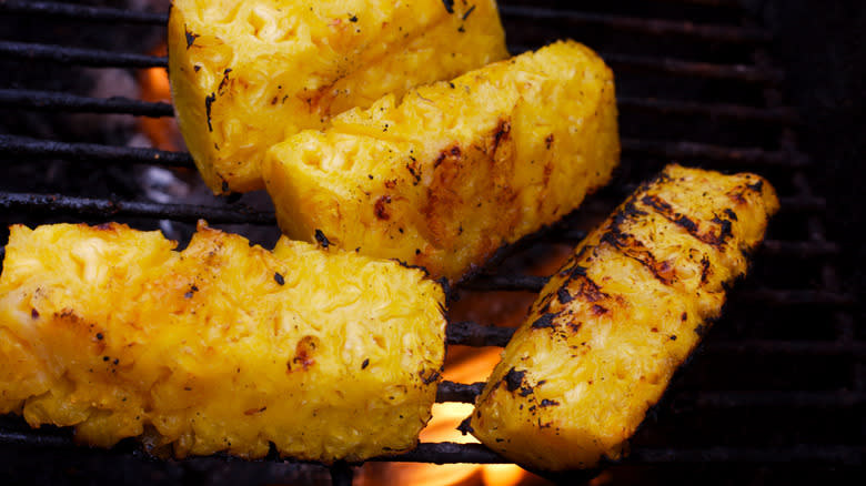 charred pineapple on grill