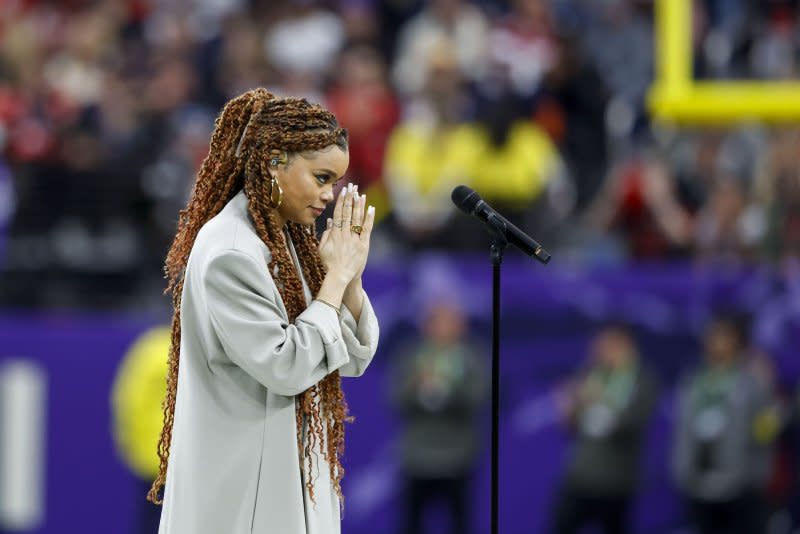 Andra Day performs at Super Bowl LVIII on Feb. 11. File Photo by John Angelillo/UPI