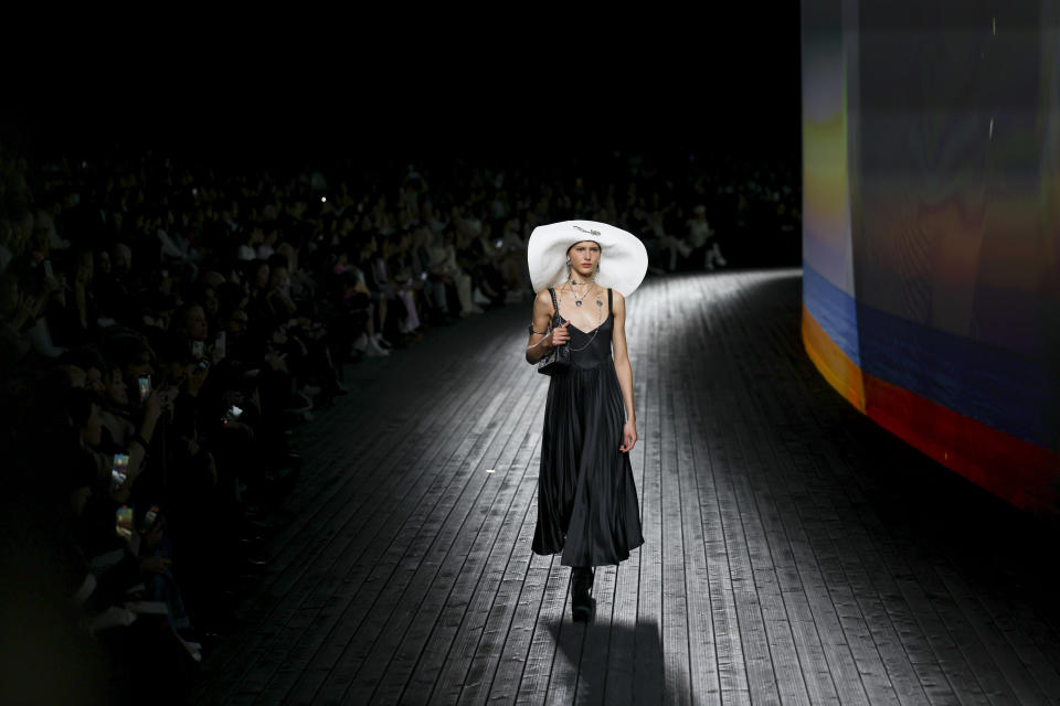 A model wears a creation as part of the Chanel Fall/Winter 2024-2025 ready-to-wear collection presented Tuesday, March 5, 2024 in Paris. (Photo by Vianney Le Caer/Invision/AP)