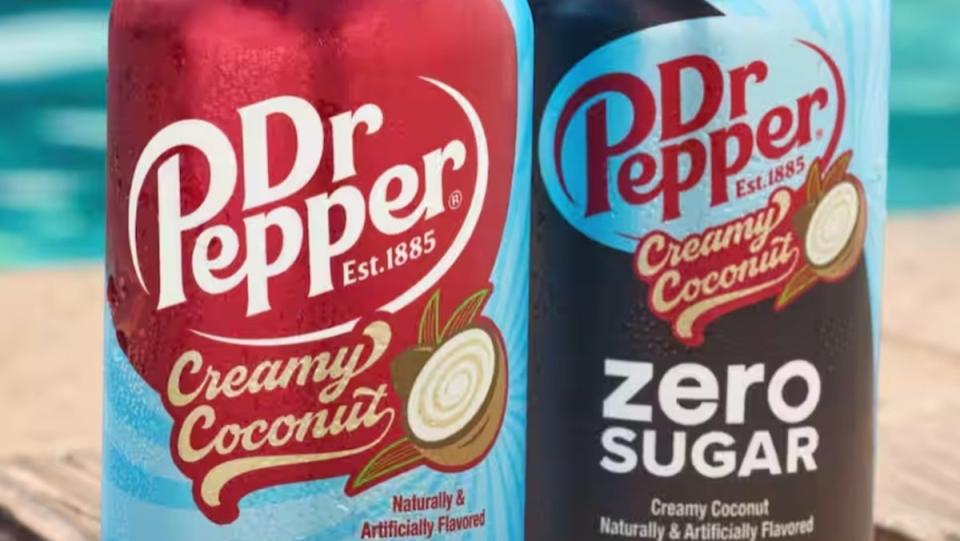 Soda can designs for the new Dr Pepper Creamy Coconut flavors. 