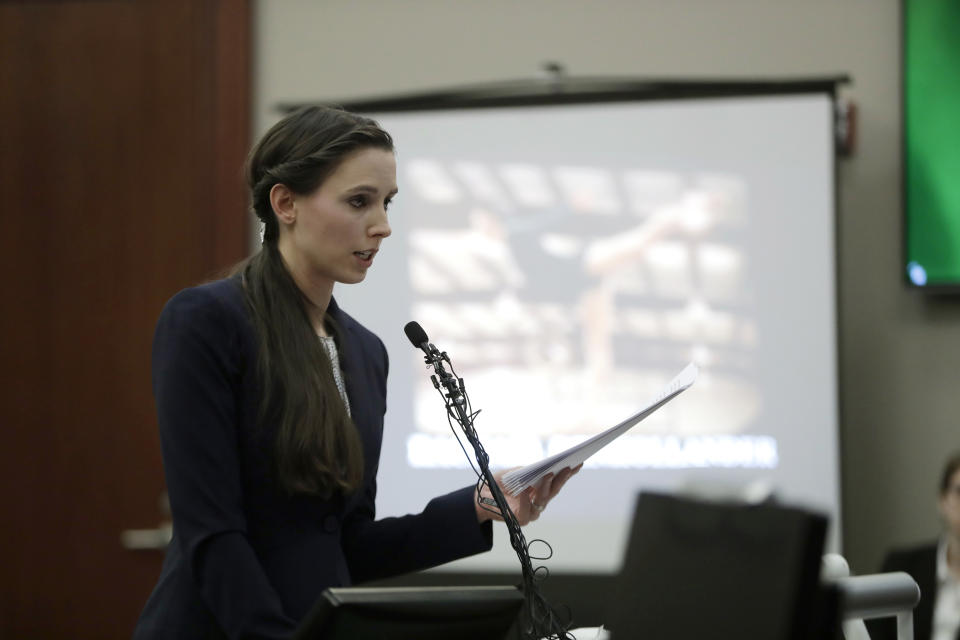 Rachael Denhollander, who was the first woman to publicly accuse Larry Nassar of sexual abuse, was the 156th and final survivor to speak during his sentencing hearing. (AP)