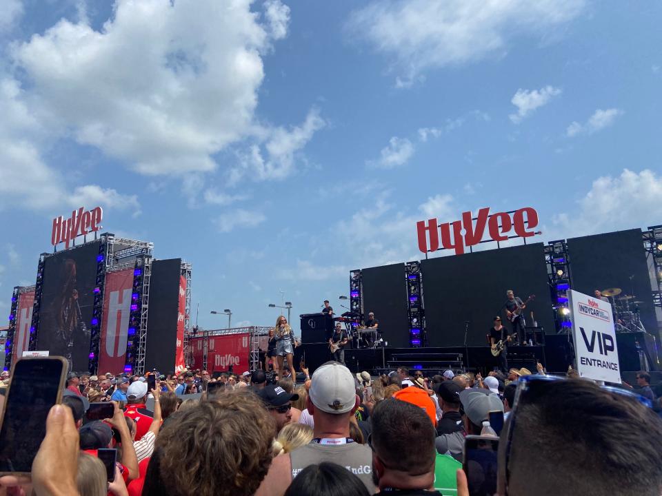 Carrie Underwood performs hits "Blown Away," "Cowboy Casanova" and "Good Girl" at the Iowa Speedway for the Hy-Vee IndyCar Race Weekend on Saturday, July 22.