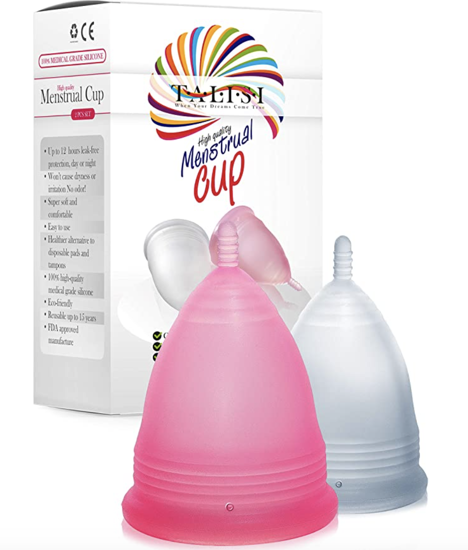 Talisi menstrual cups set of 2 period cup reusable, tampon and pad alternative. PHOTO: Amazon