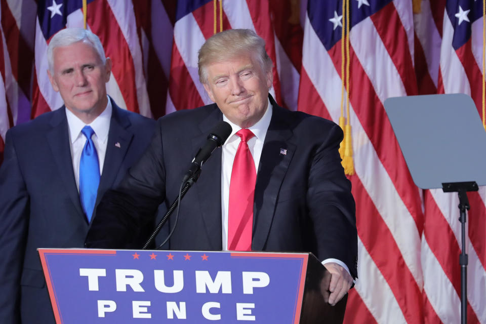 President-elect Donald Trump speaks at his election night event at the New York Hilton Midtown on Nov. 8, 2016. (Neilson Barnard/WireImage via Getty Images)