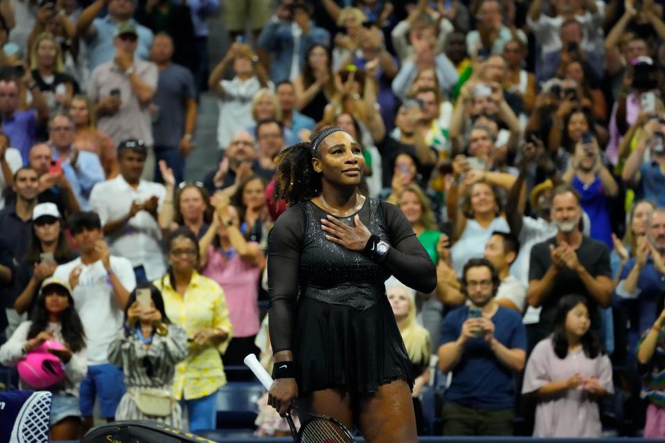 Serena Williams salutes the crowd after her third round loss.