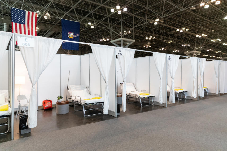 Improvised hospital rooms at the Javits Convention Center