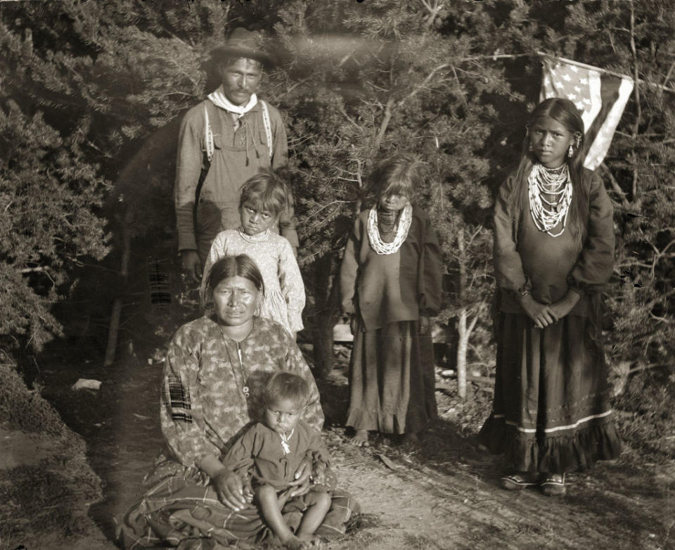 A Native American family whose family member died fighting in WWI