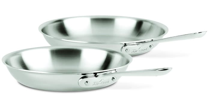 All-Clad D3 Stainless Steel Frying pan cookware set, 10-Inch and 12-Inch, Silver - Credit: Amazon.