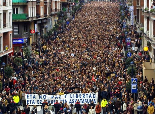 Thousands of people demonstrate against ETA in the town of Portugalete in 2002 after a bomb attack there