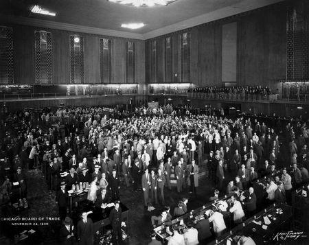 Traders work at the Chicago Board of Trade in Chicago, Illinois in this November 24, 1930 handout photo. REUTERS/Chicago History Museum, i31519/Handout via Reuters