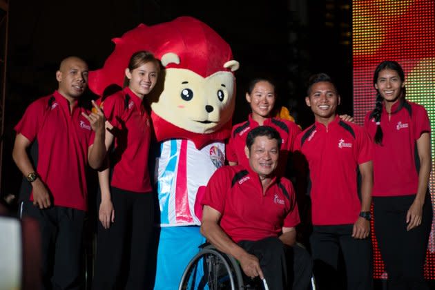 Team Singapore athletes marking the beginning of the 28th SEA Games at an official launch party (Yahoo Photo)