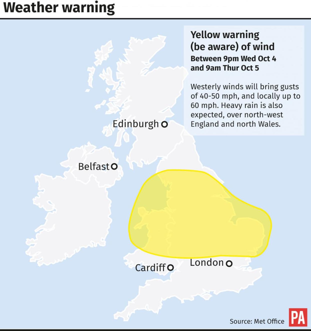 Weather warning issued by the Met Office for wind