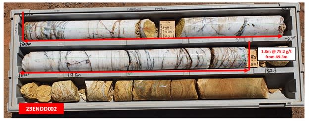 The Endeavour Vein as seen in PQ Diamond core from drillhole 23ENDD002.