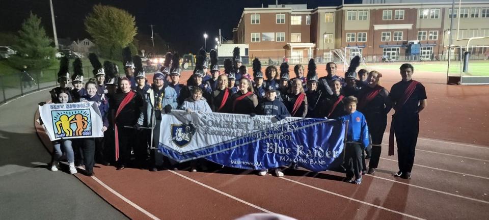 The Somerset Berkley Regional High School marching band at their 2022 senior night.